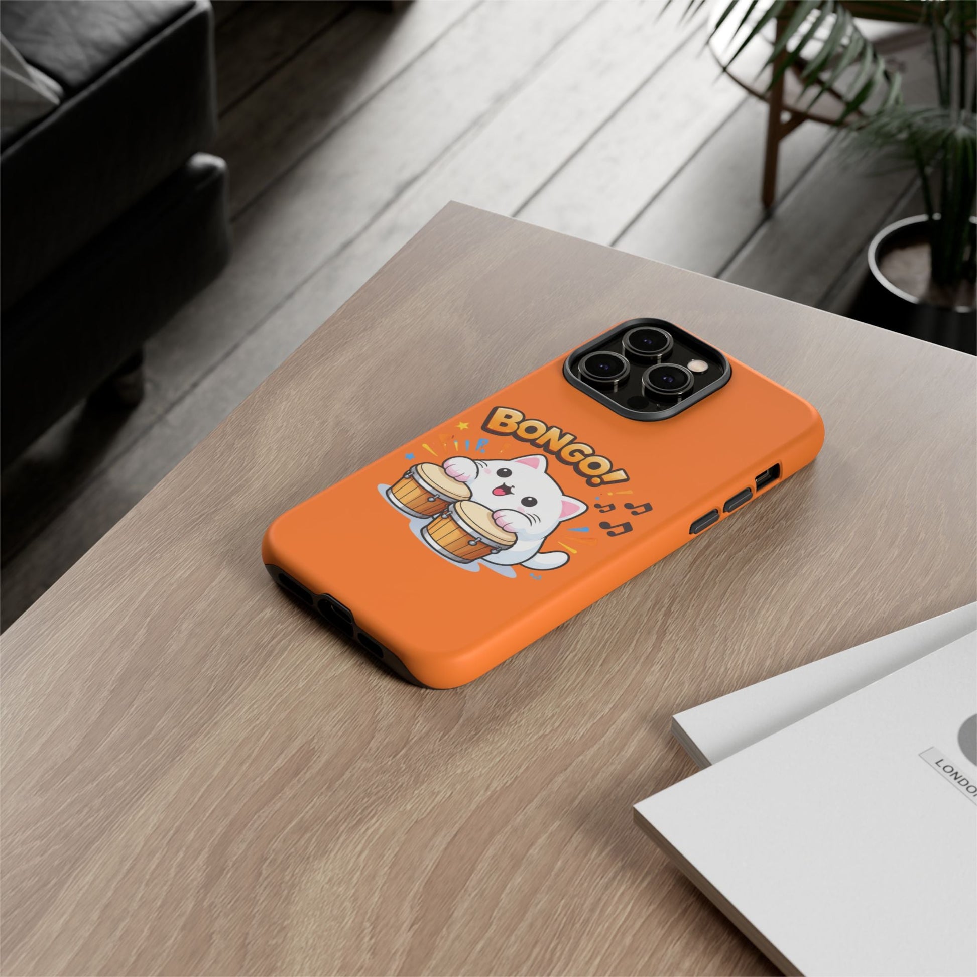 Cute Bongo Cat Phone Case — Orange Protective Tough Case with Drumming Cat Design - FloofChonk
