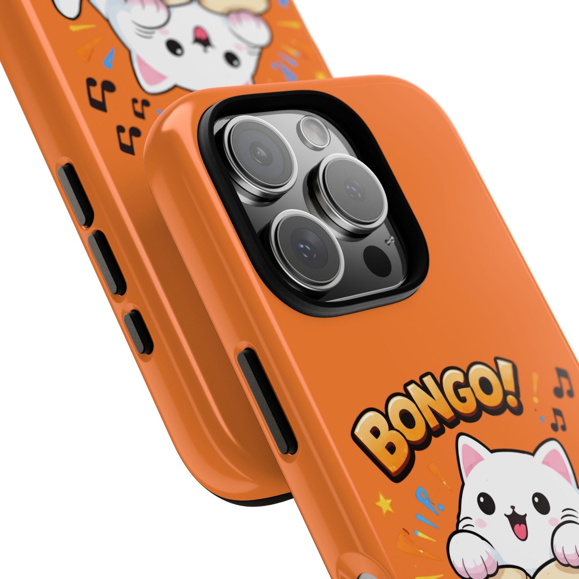 Cute Bongo Cat Phone Case — Orange Protective Tough Case with Drumming Cat Design - FloofChonk