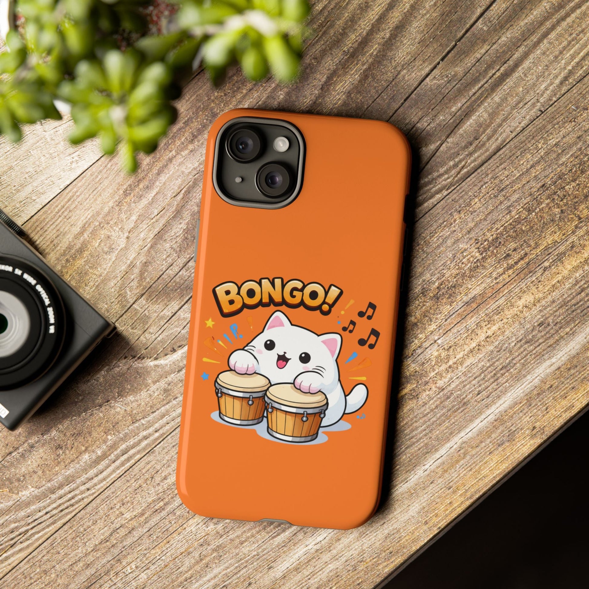 Cute Bongo Cat Phone Case — Orange Protective Tough Case with Drumming Cat Design - FloofChonk