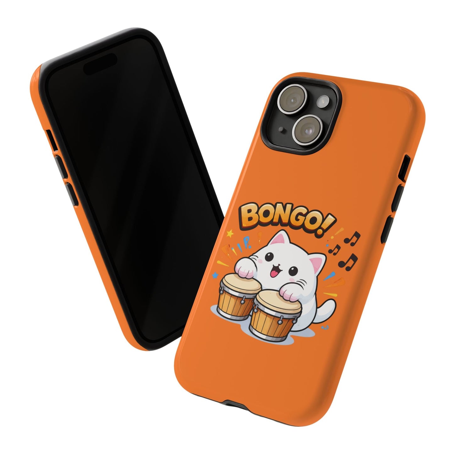 Cute Bongo Cat Phone Case — Orange Protective Tough Case with Drumming Cat Design - FloofChonk