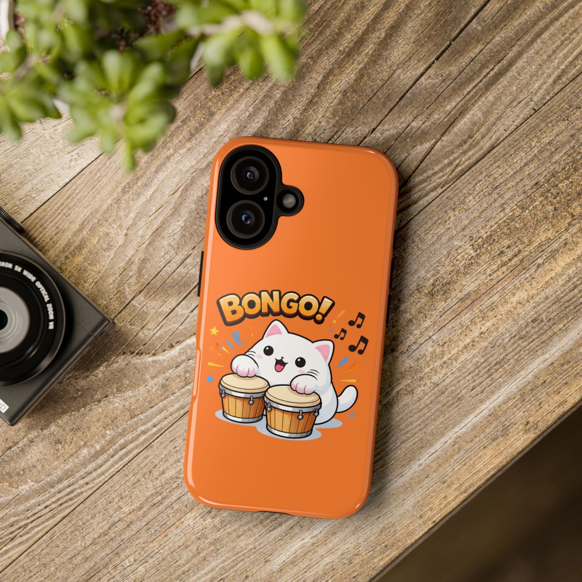 Cute Bongo Cat Phone Case — Orange Protective Tough Case with Drumming Cat Design - FloofChonk