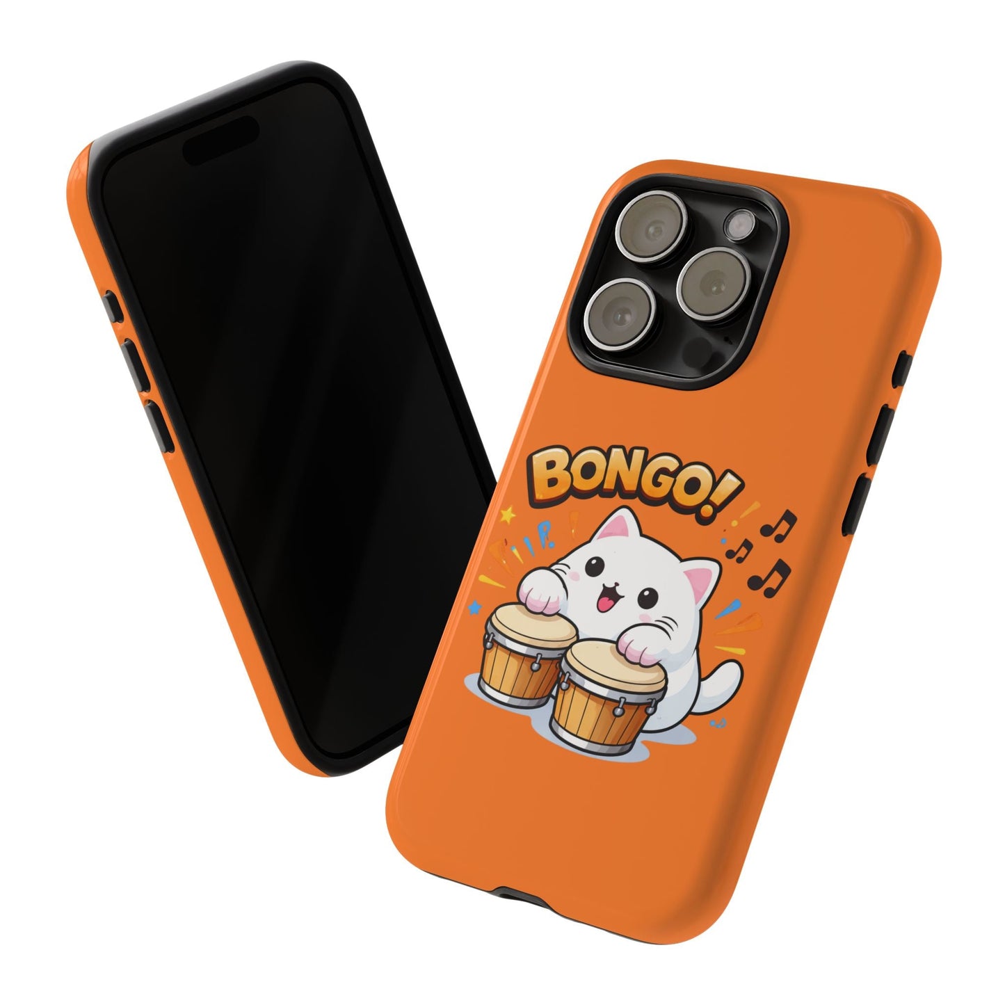 Cute Bongo Cat Phone Case — Orange Protective Tough Case with Drumming Cat Design - FloofChonk