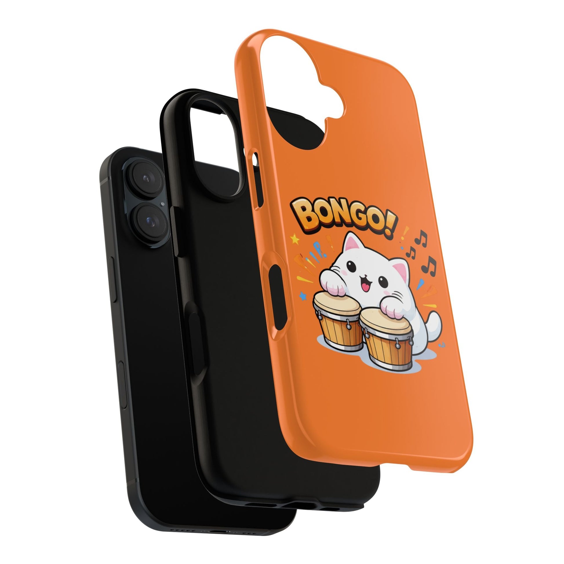 Cute Bongo Cat Phone Case — Orange Protective Tough Case with Drumming Cat Design - FloofChonk