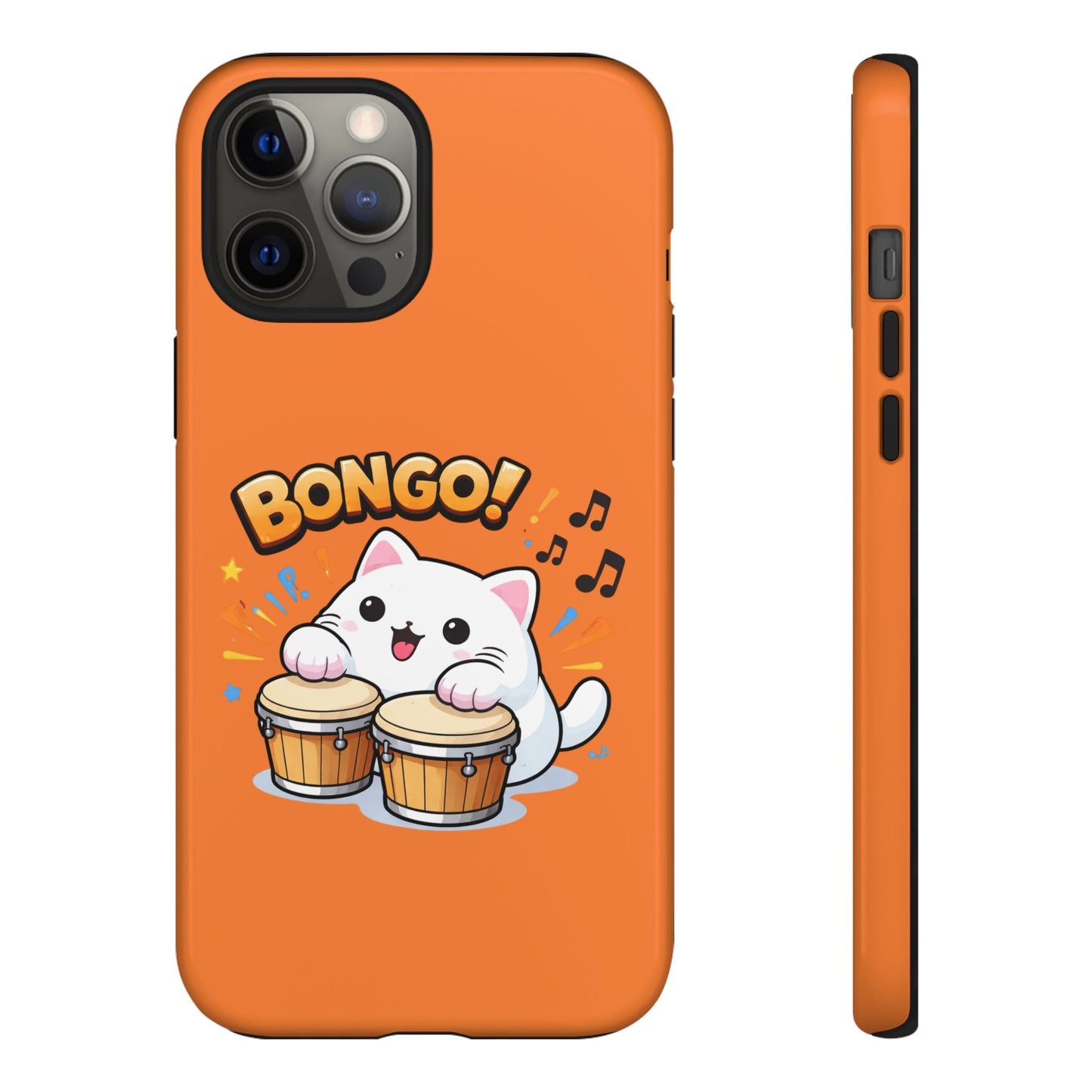 Cute Bongo Cat Phone Case — Orange Protective Tough Case with Drumming Cat Design - FloofChonk