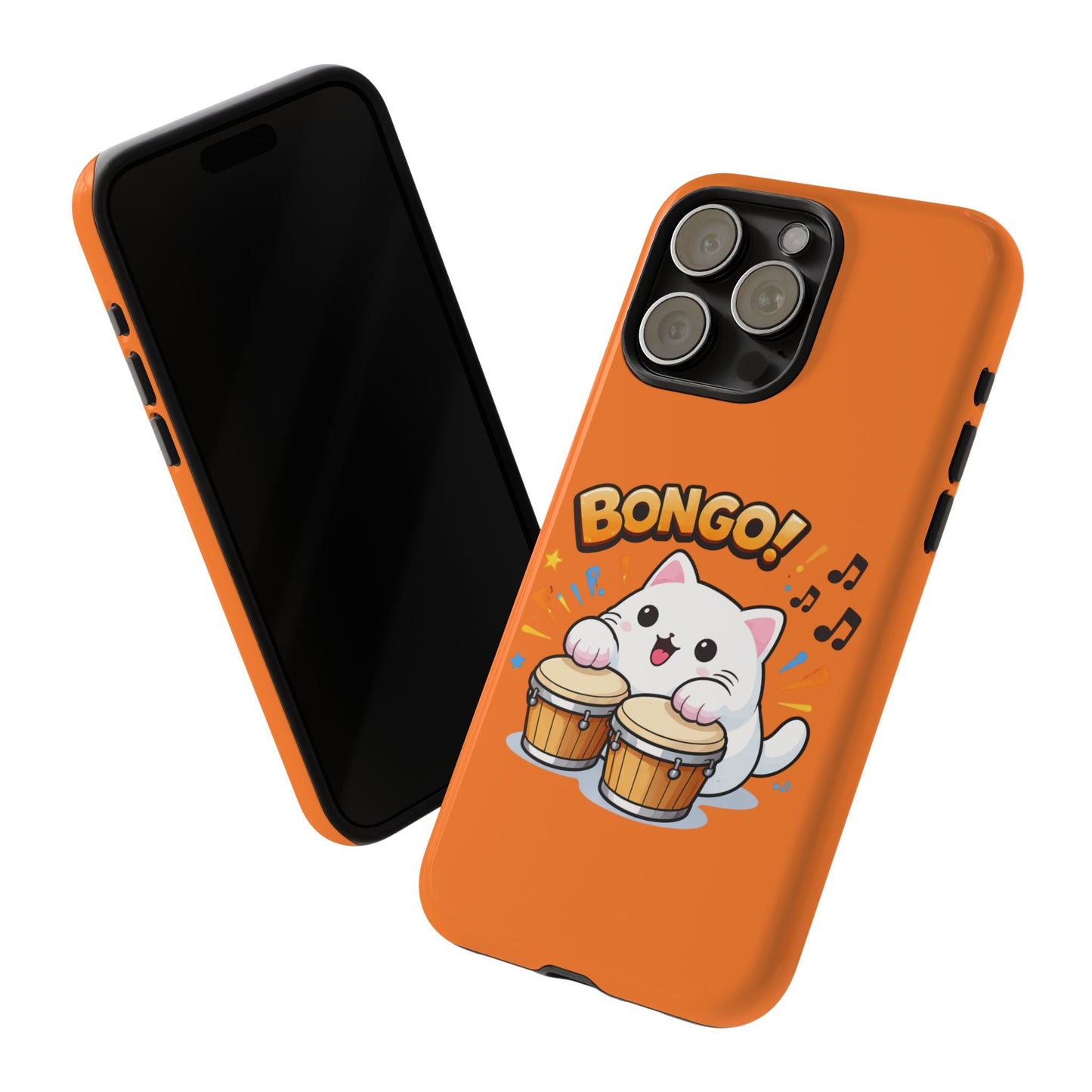 Cute Bongo Cat Phone Case — Orange Protective Tough Case with Drumming Cat Design - FloofChonk