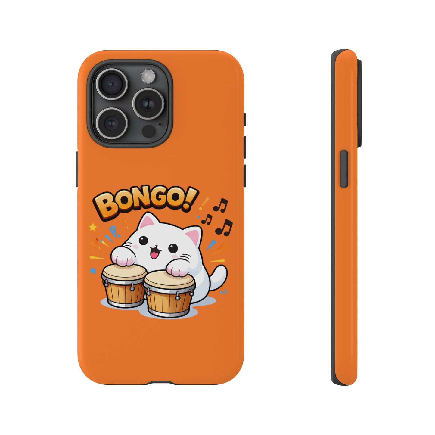 Cute Bongo Cat Phone Case — Orange Protective Tough Case with Drumming Cat Design - FloofChonk