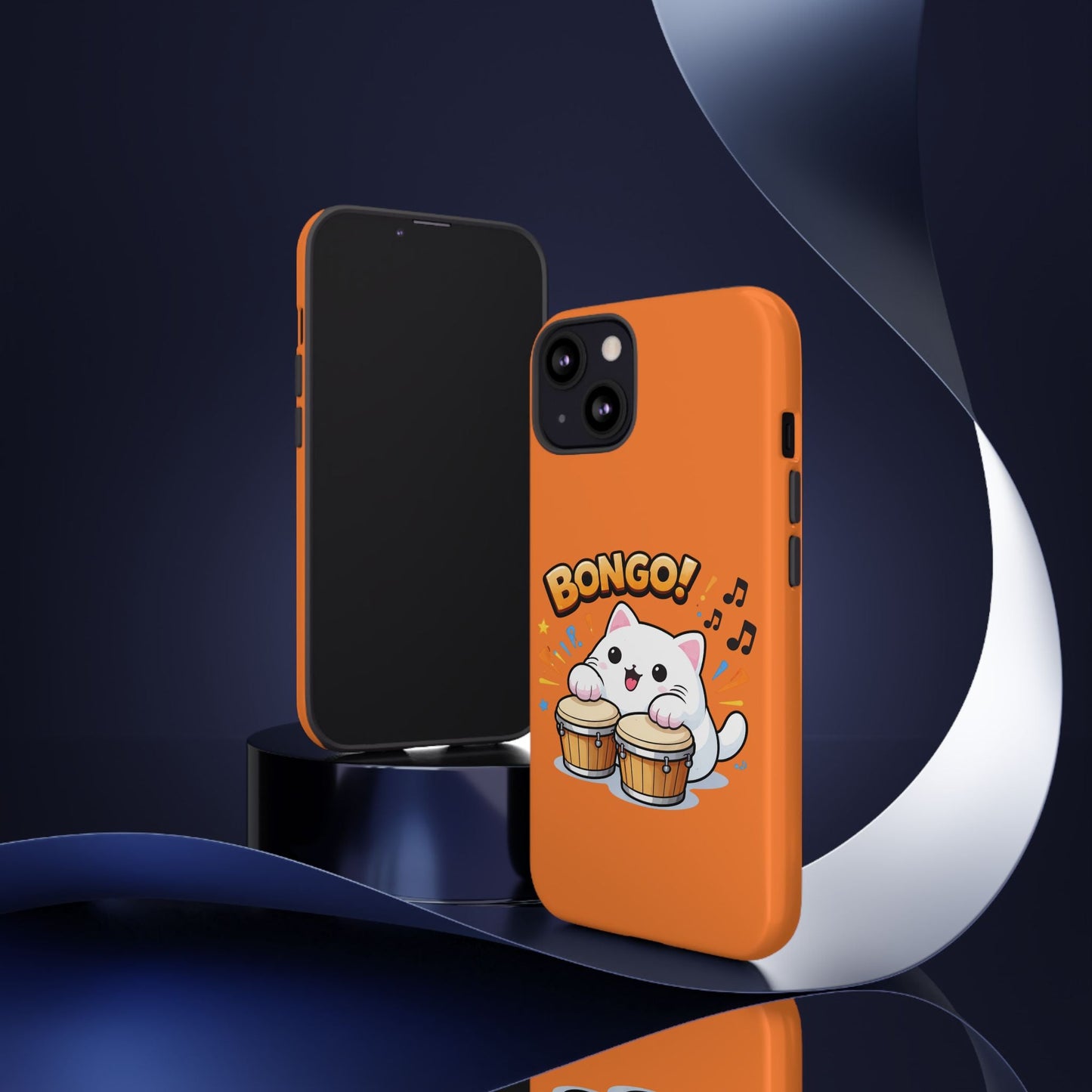 Cute Bongo Cat Phone Case — Orange Protective Tough Case with Drumming Cat Design - FloofChonk