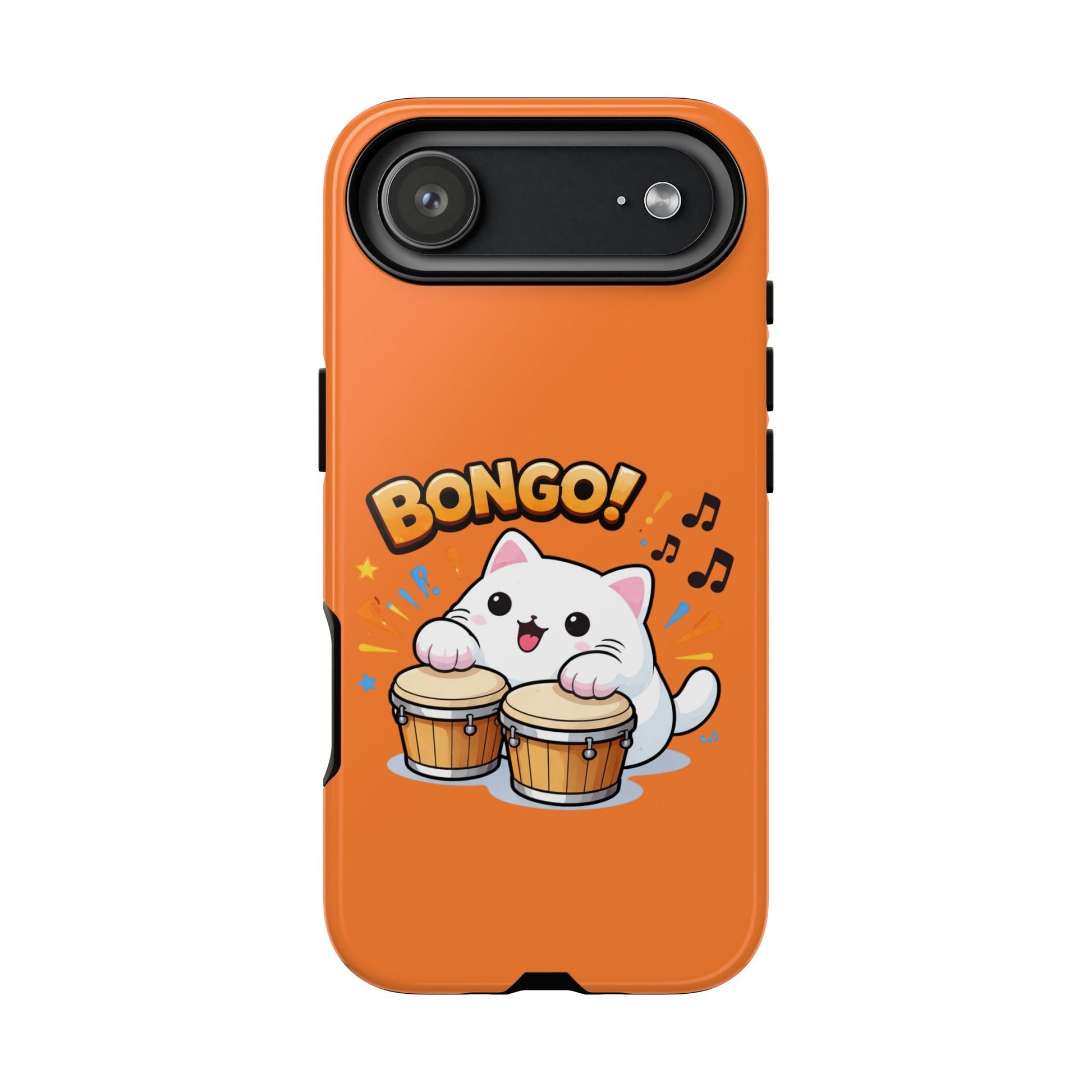 Cute Bongo Cat Phone Case — Orange Protective Tough Case with Drumming Cat Design - FloofChonk