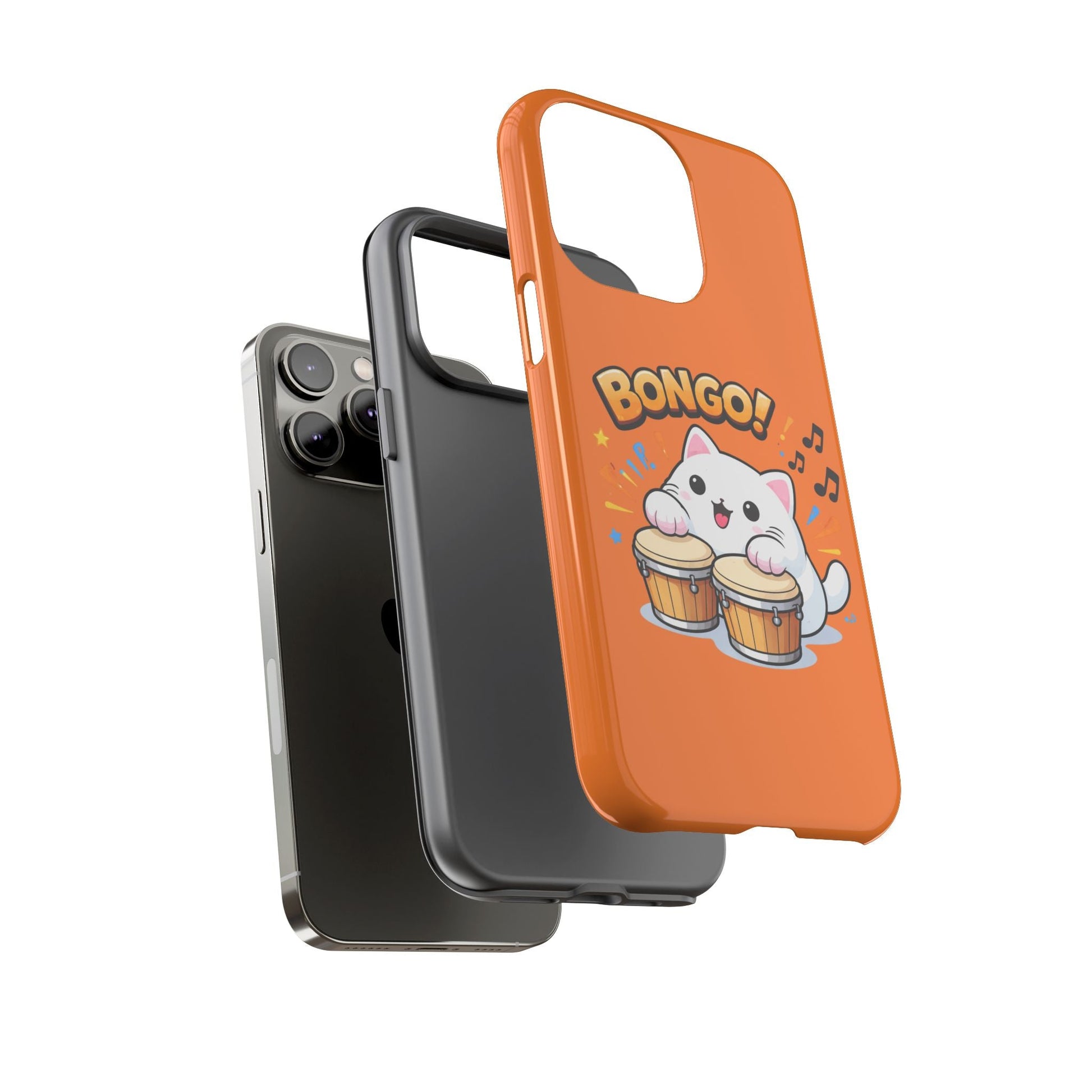 Cute Bongo Cat Phone Case — Orange Protective Tough Case with Drumming Cat Design - FloofChonk