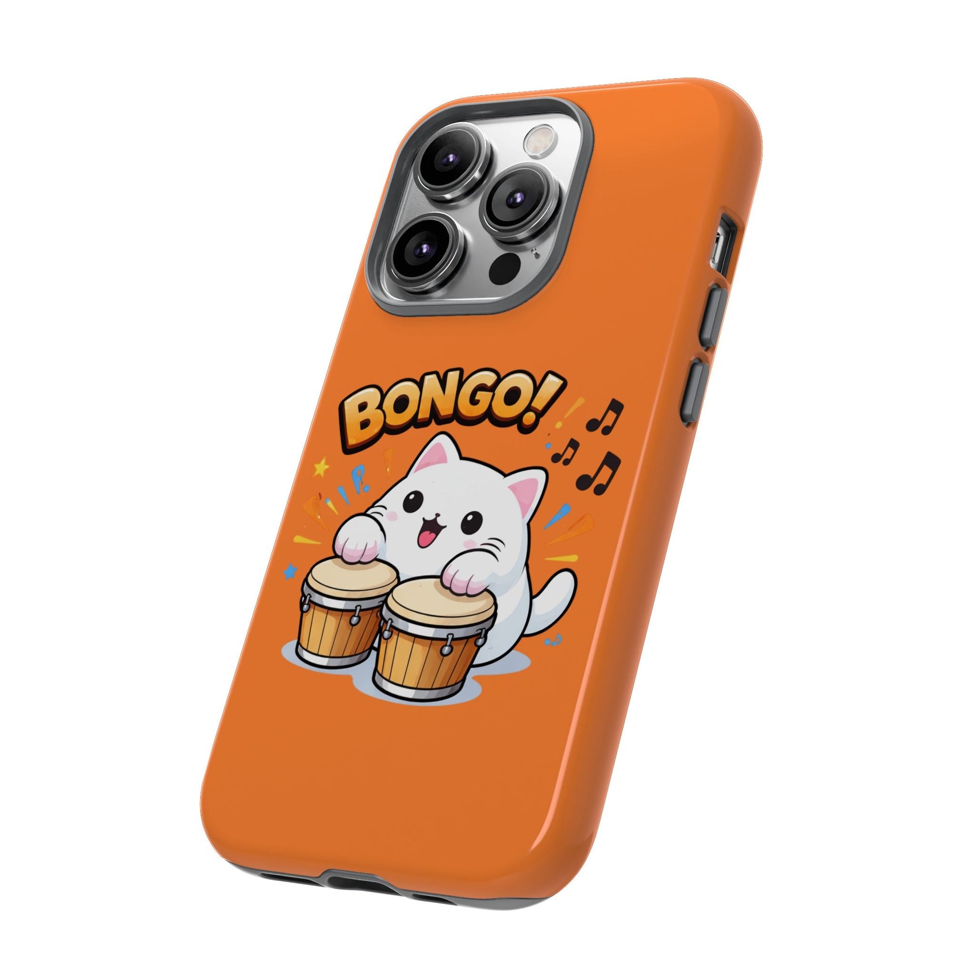 Cute Bongo Cat Phone Case — Orange Protective Tough Case with Drumming Cat Design - FloofChonk