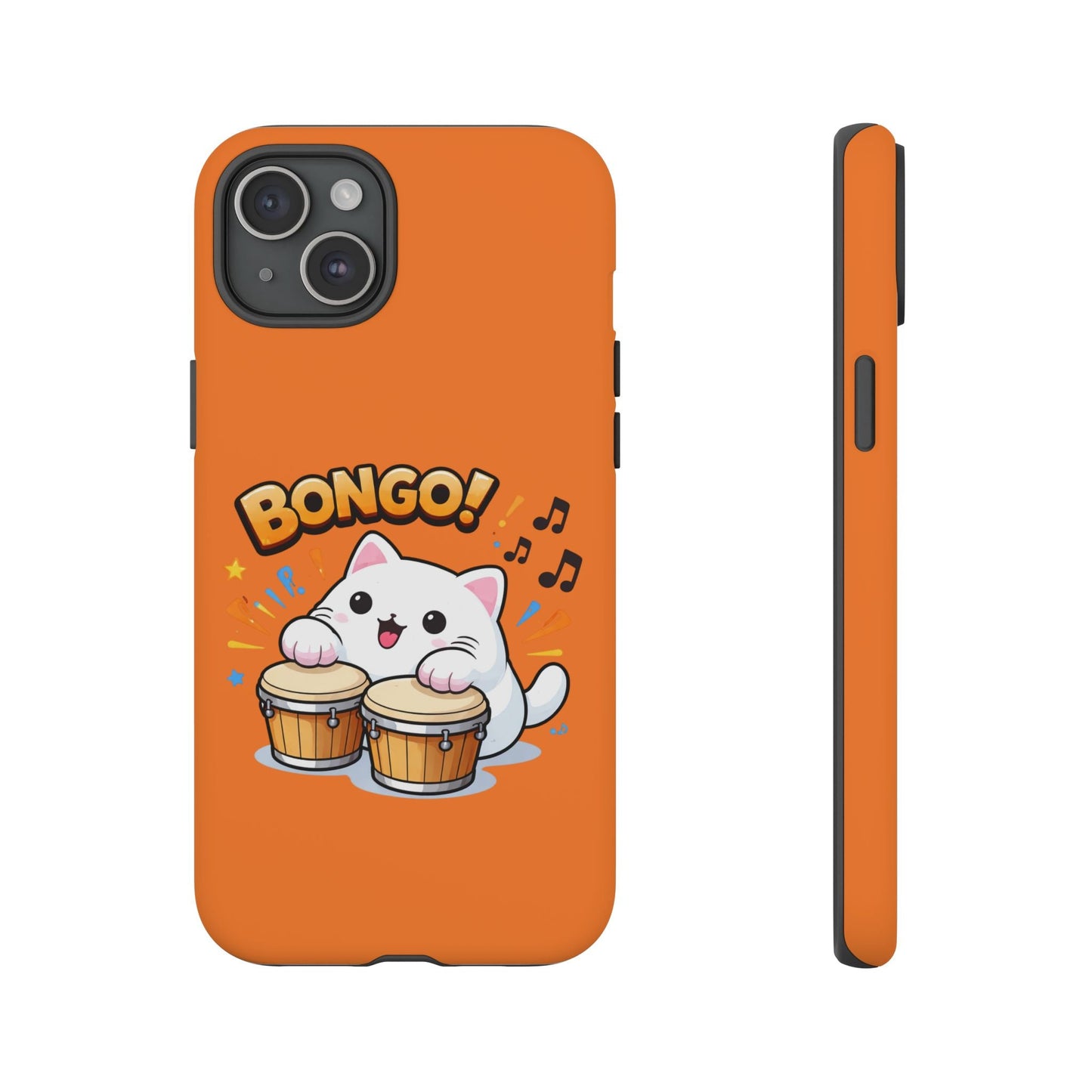 Cute Bongo Cat Phone Case — Orange Protective Tough Case with Drumming Cat Design - FloofChonk