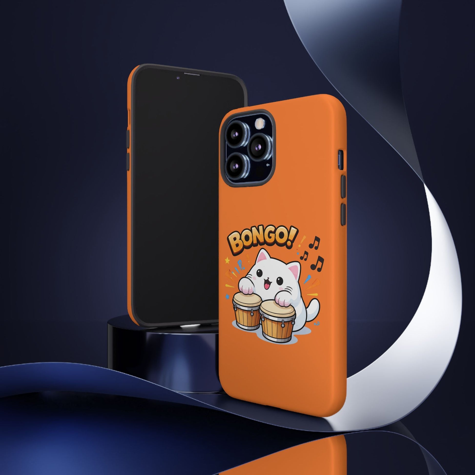 Cute Bongo Cat Phone Case — Orange Protective Tough Case with Drumming Cat Design - FloofChonk