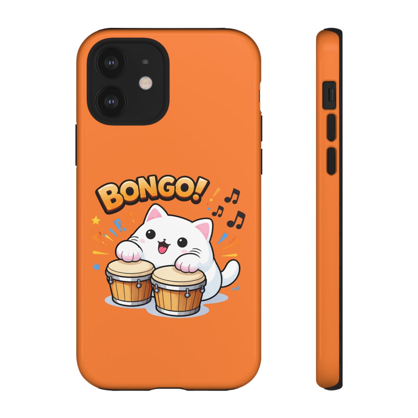 Cute Bongo Cat Phone Case — Orange Protective Tough Case with Drumming Cat Design - FloofChonk