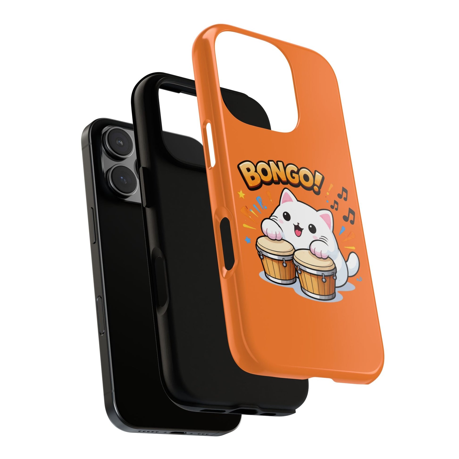 Cute Bongo Cat Phone Case — Orange Protective Tough Case with Drumming Cat Design - FloofChonk