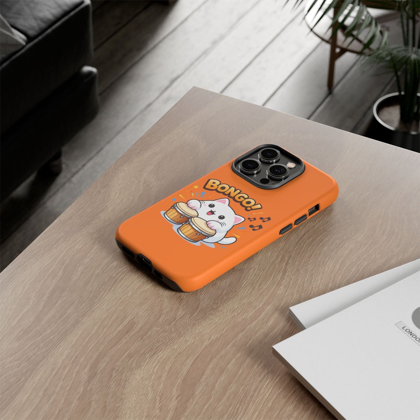 Cute Bongo Cat Phone Case — Orange Protective Tough Case with Drumming Cat Design - FloofChonk