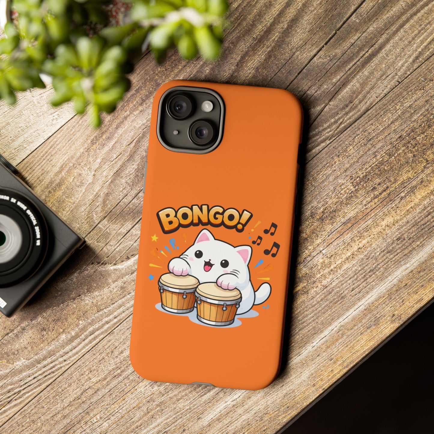 Cute Bongo Cat Phone Case — Orange Protective Tough Case with Drumming Cat Design - FloofChonk