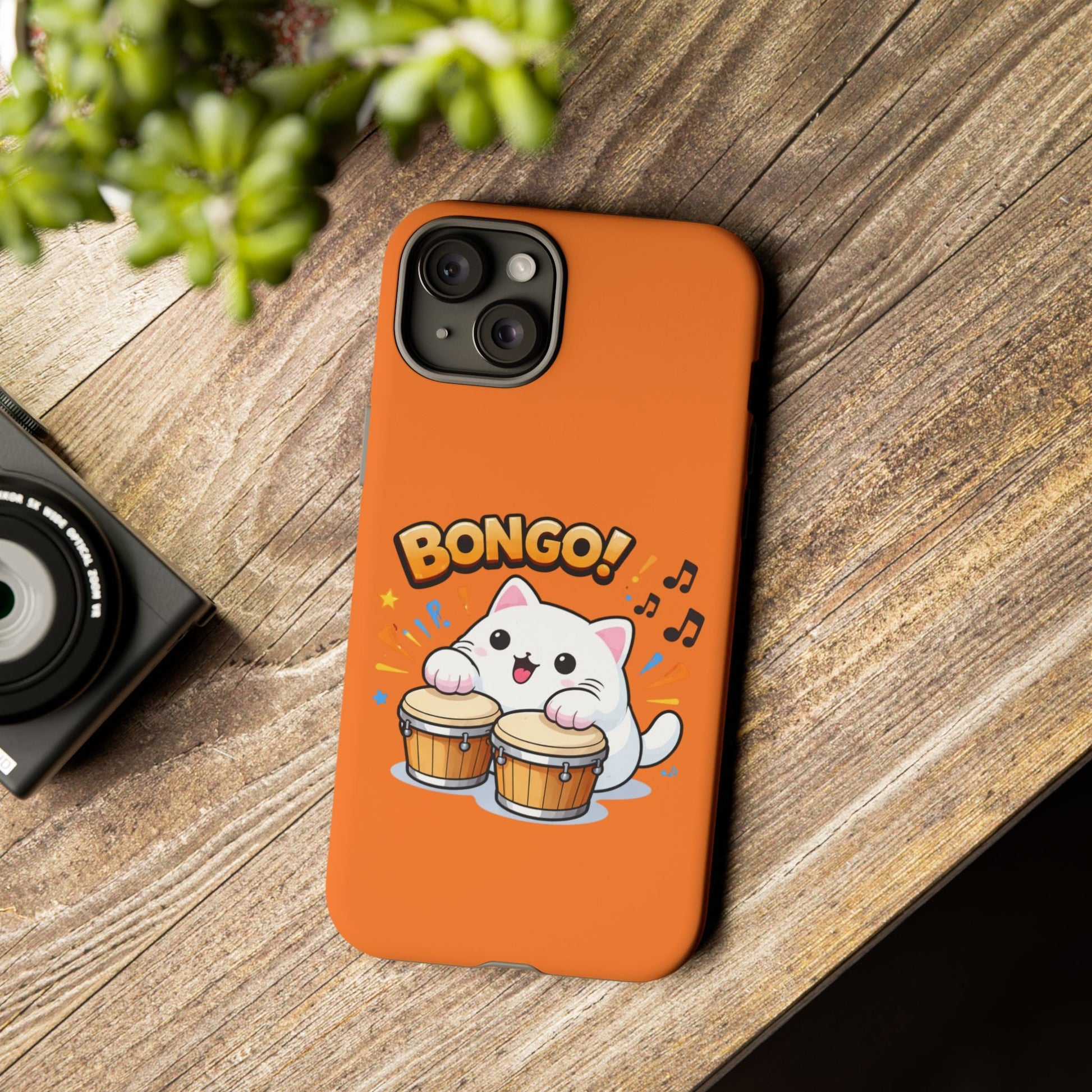 Cute Bongo Cat Phone Case — Orange Protective Tough Case with Drumming Cat Design - FloofChonk
