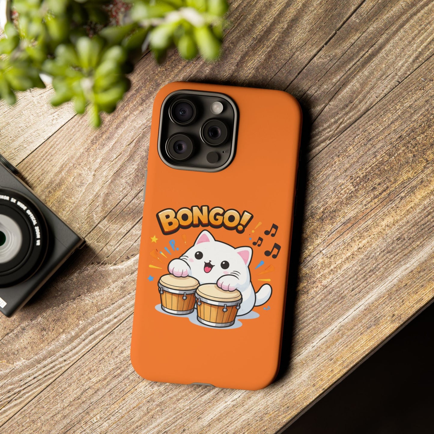 Cute Bongo Cat Phone Case — Orange Protective Tough Case with Drumming Cat Design - FloofChonk