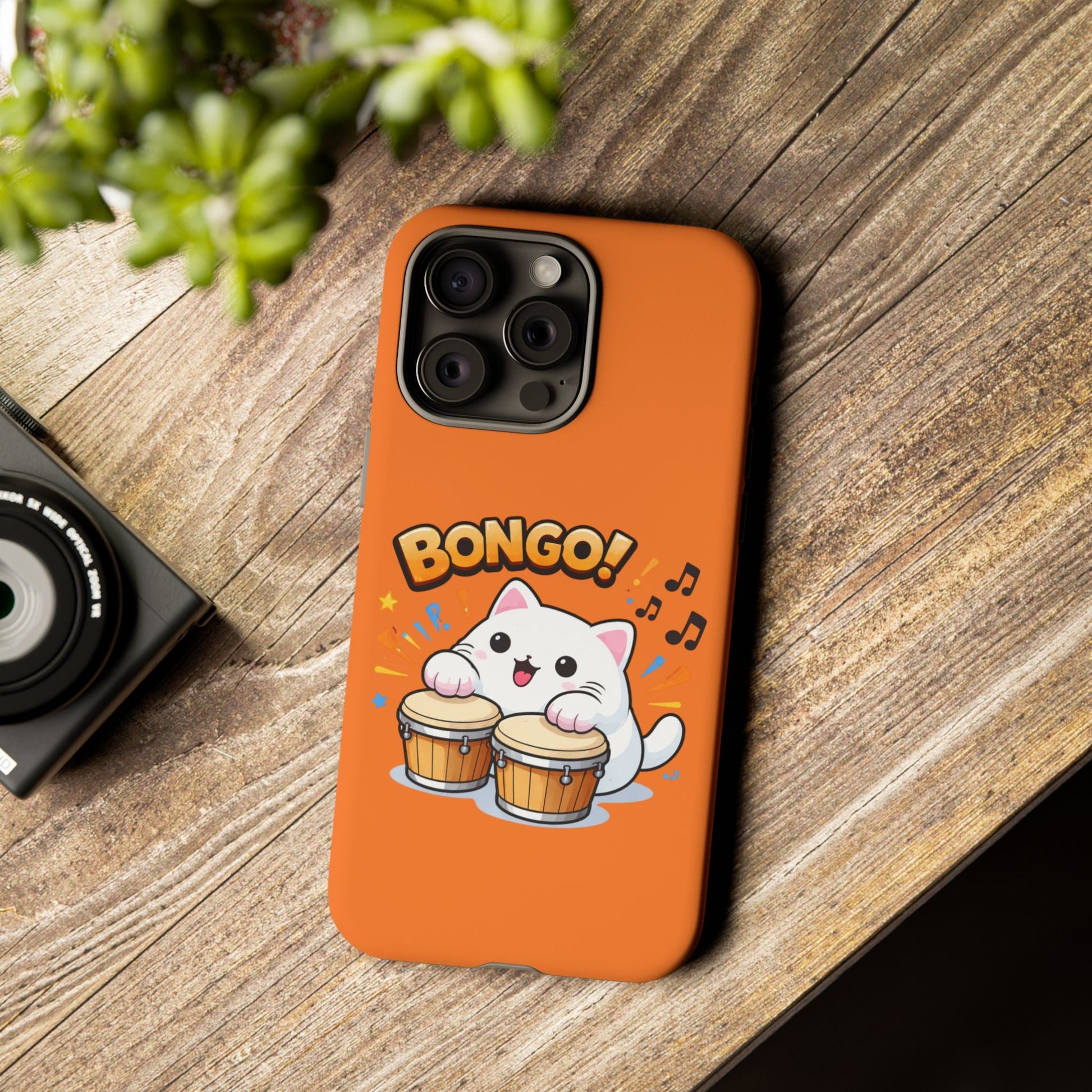 Cute Bongo Cat Phone Case — Orange Protective Tough Case with Drumming Cat Design - FloofChonk