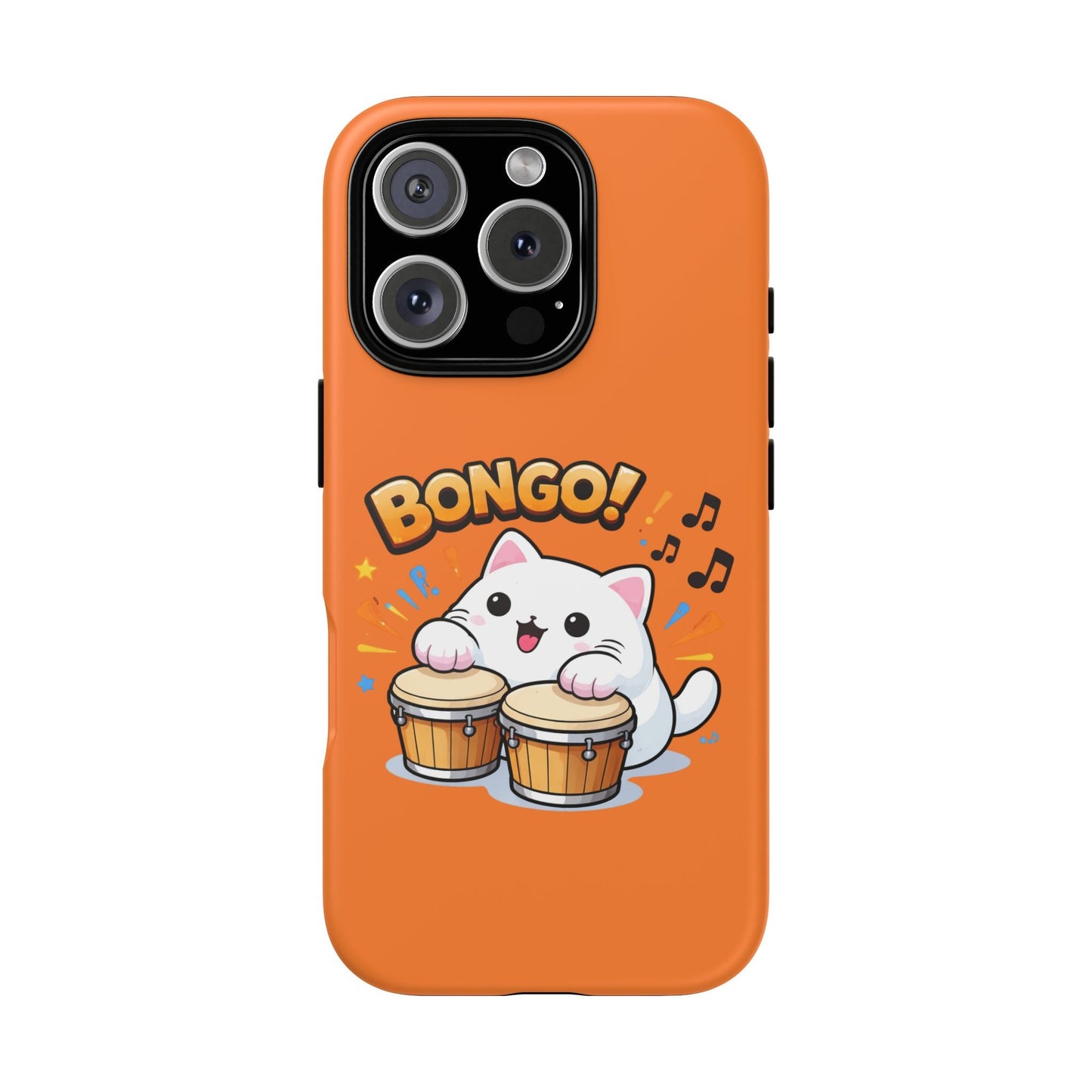 Cute Bongo Cat Phone Case — Orange Protective Tough Case with Drumming Cat Design - FloofChonk