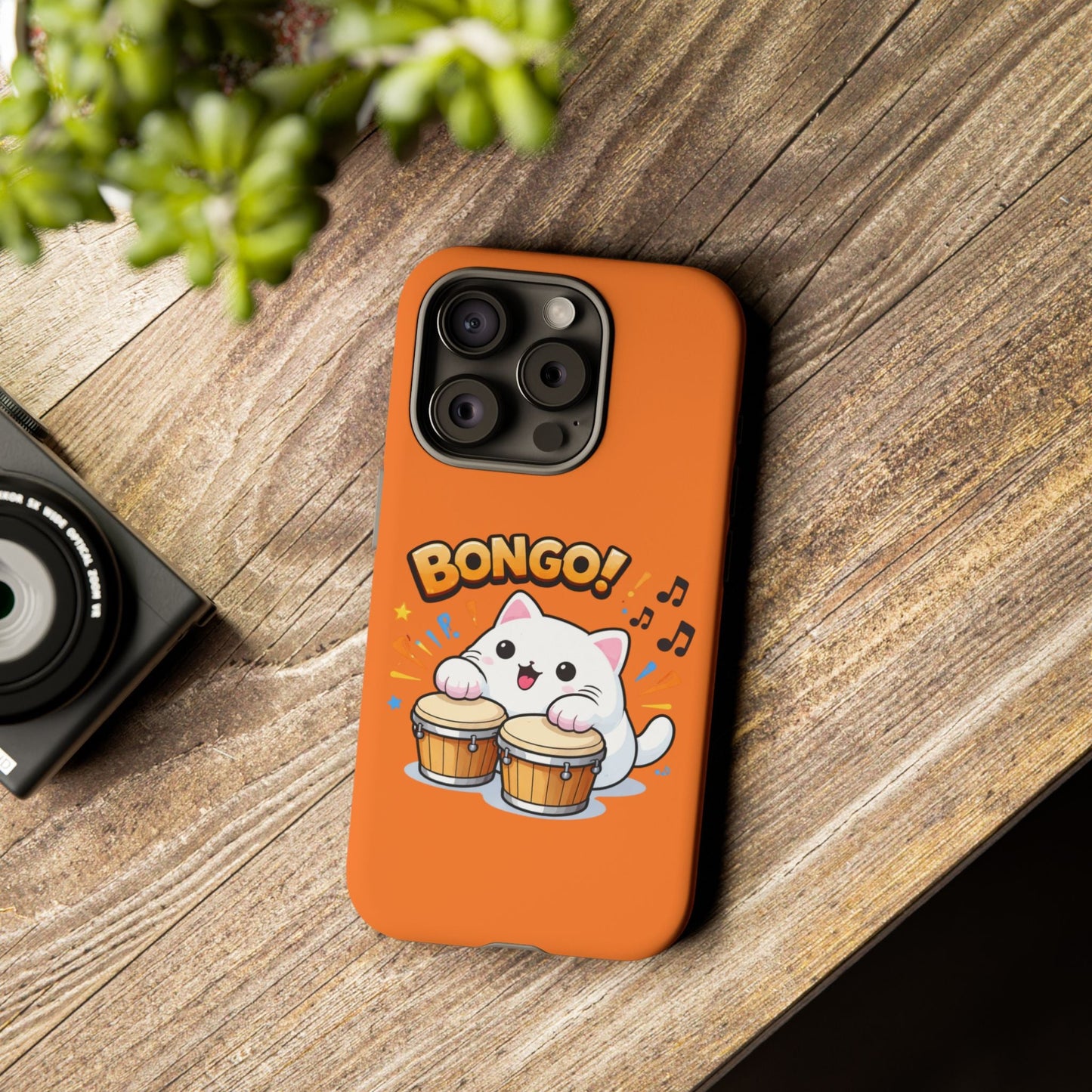Cute Bongo Cat Phone Case — Orange Protective Tough Case with Drumming Cat Design - FloofChonk