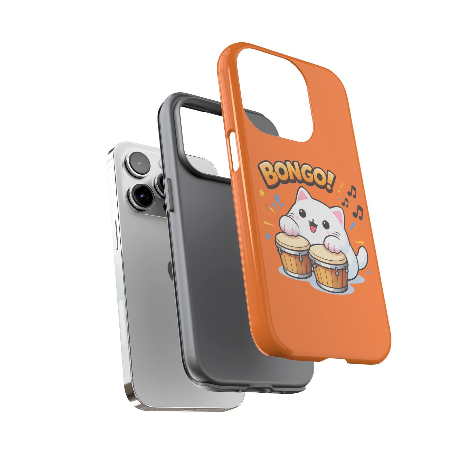 Cute Bongo Cat Phone Case — Orange Protective Tough Case with Drumming Cat Design - FloofChonk