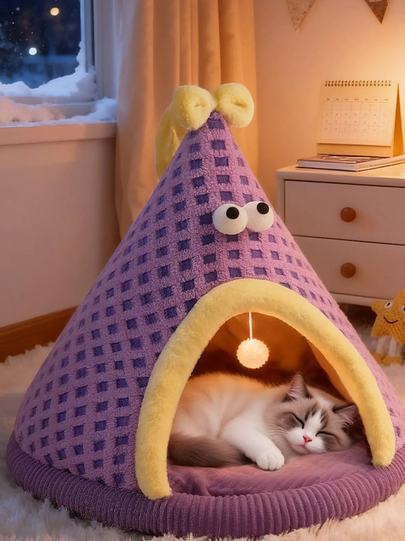 Cute Cartoon Style Pet Nest with Hanging Ball - FloofChonk