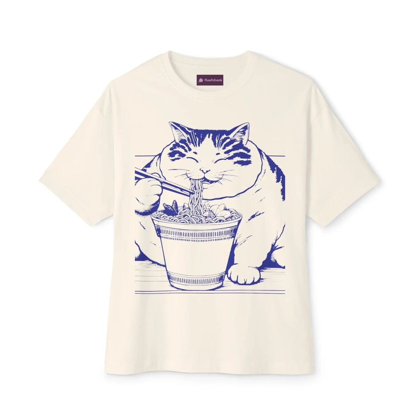 Cute Cat Noodle Lover Tee, Unisex Oversized Boxy Tee, Cat Lover Gift - FloofChonk