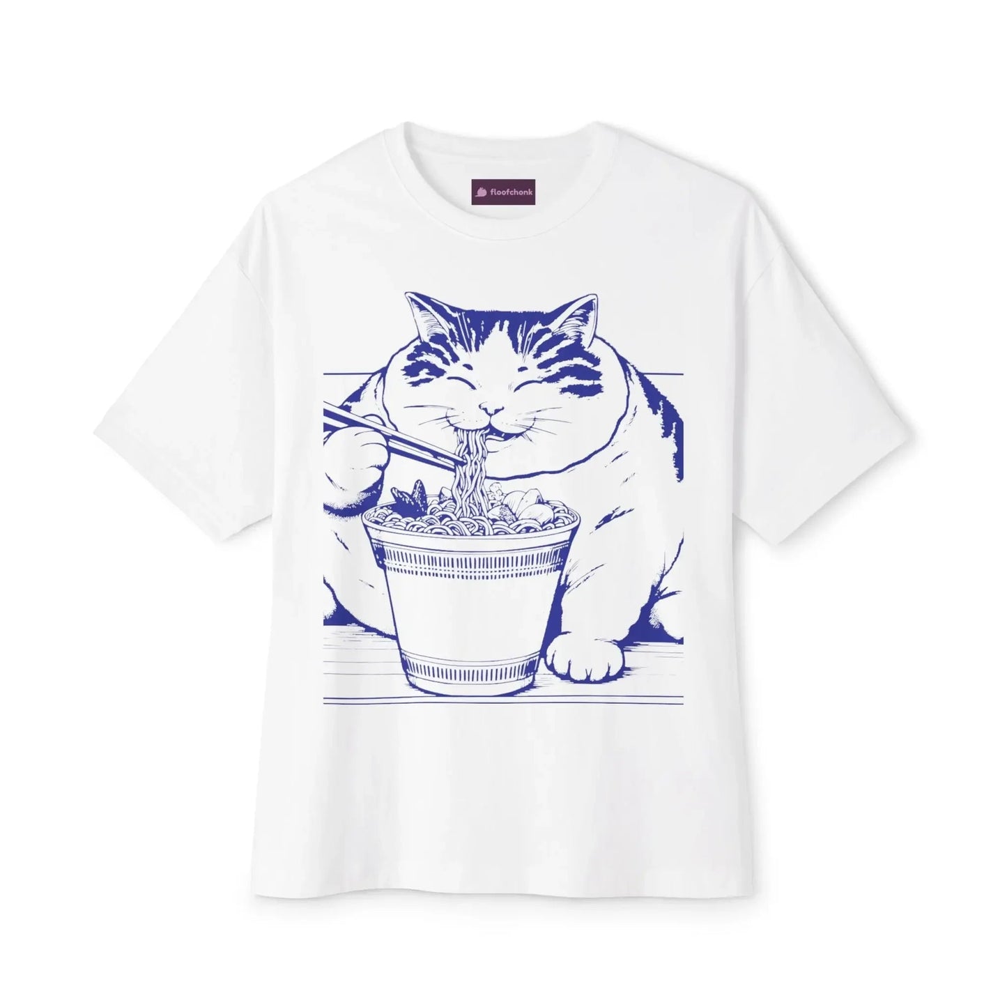 Cute Cat Noodle Lover Tee, Unisex Oversized Boxy Tee, Cat Lover Gift - FloofChonk
