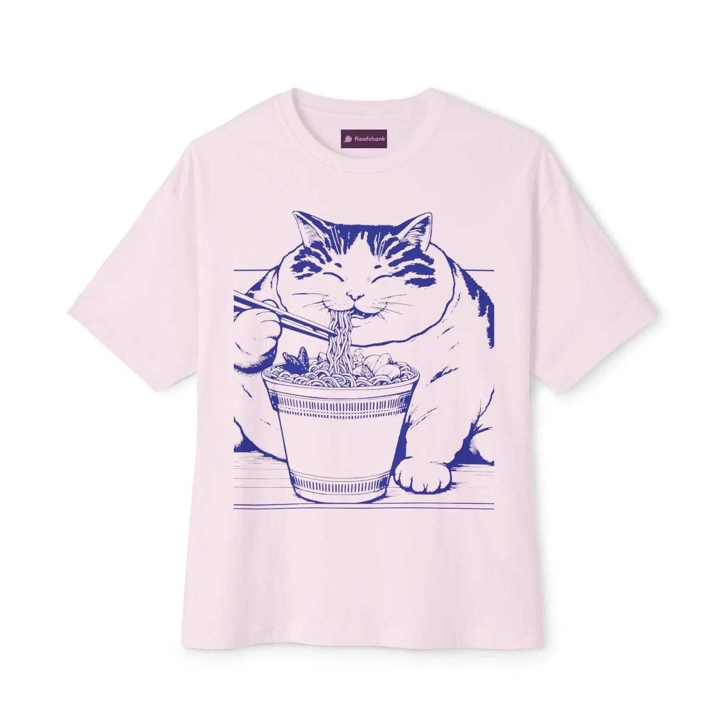 Cute Cat Noodle Lover Tee, Unisex Oversized Boxy Tee, Cat Lover Gift - FloofChonk
