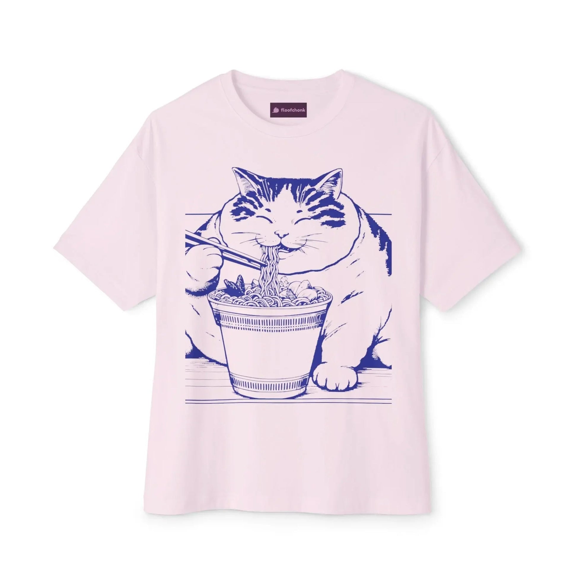Cute Cat Noodle Lover Tee, Unisex Oversized Boxy Tee, Cat Lover Gift - FloofChonk