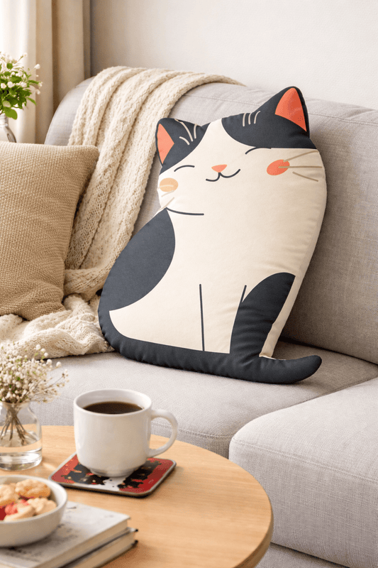 Cute Cat Shaped Pillow — Personalized Cartoon Kitten Decorative Throw Pillow - FloofChonk