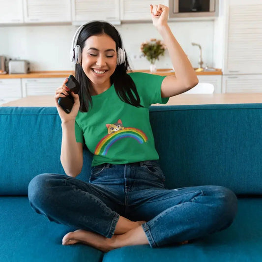 Cute Rainbow Cat Unisex tee, Summer Essential T-shirt for Cat Lovers - FloofChonk
