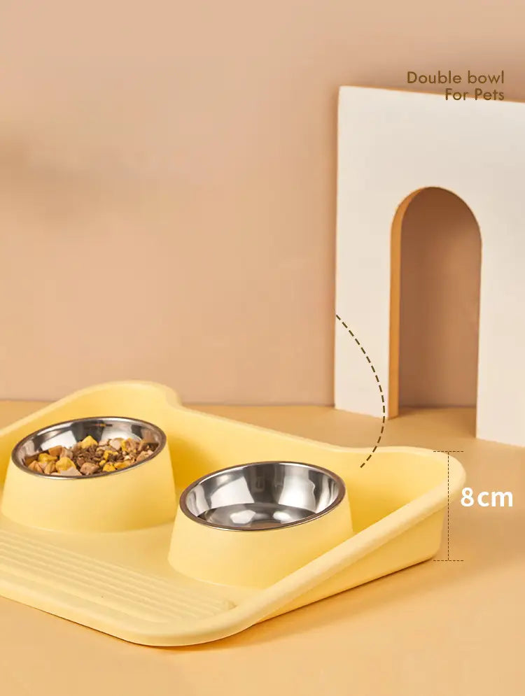 Cats Dogs And Food Utensils Neck Protection Leak Proof Stainless Steel Tilted Double Bowl Food Utensils Pet Products
