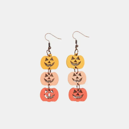 Wooden Contrast Pumpkin Earrings - FloofChonk