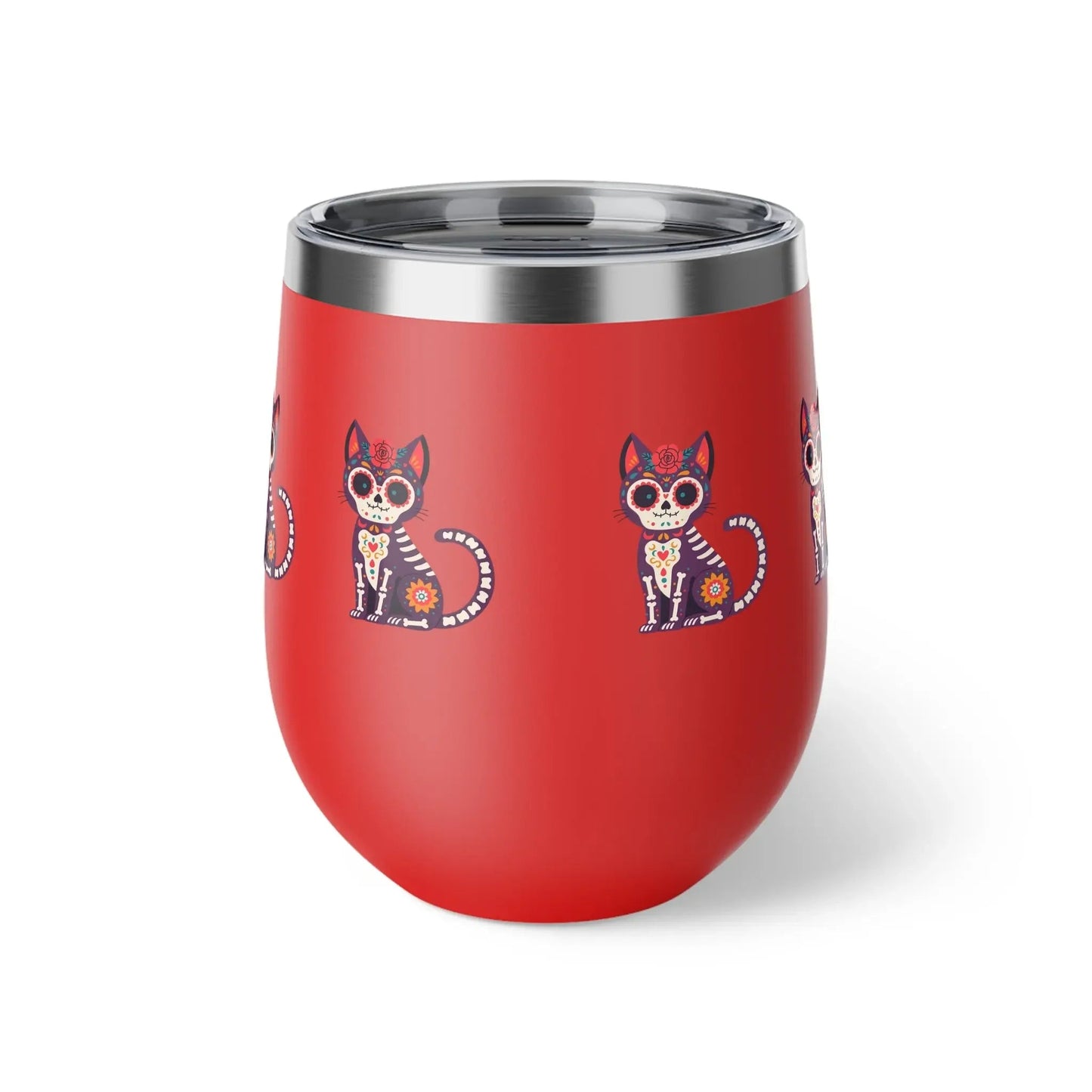 Dia de los Muertos Cat Tumbler, Insulated Coffee Cup for Pet Lovers, Halloween Gift, Unique Travel Mug, Cute Kitty Design - FloofChonk