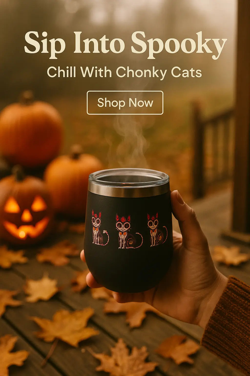 Dia de los Muertos Cat Tumbler, Insulated Coffee Cup for Pet Lovers, Halloween Gift, Unique Travel Mug, Cute Kitty Design - FloofChonk