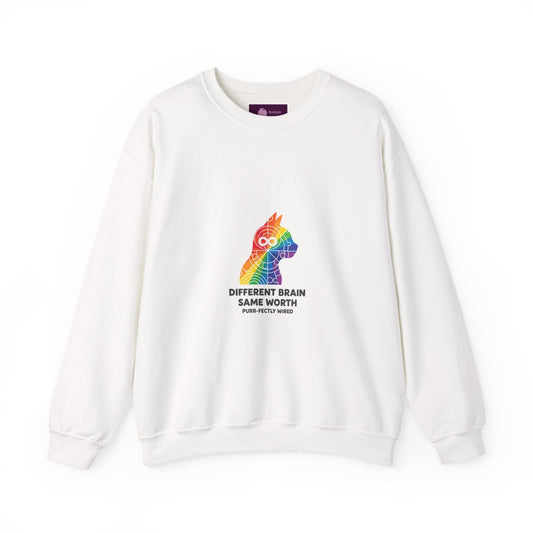 Different Brain Same Worth Crewneck Sweatshirt | neurodiversity, autistic pride - FloofChonk