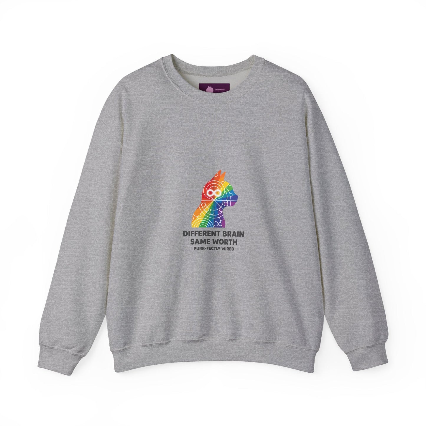 Different Brain Same Worth Crewneck Sweatshirt | neurodiversity, autistic pride - FloofChonk