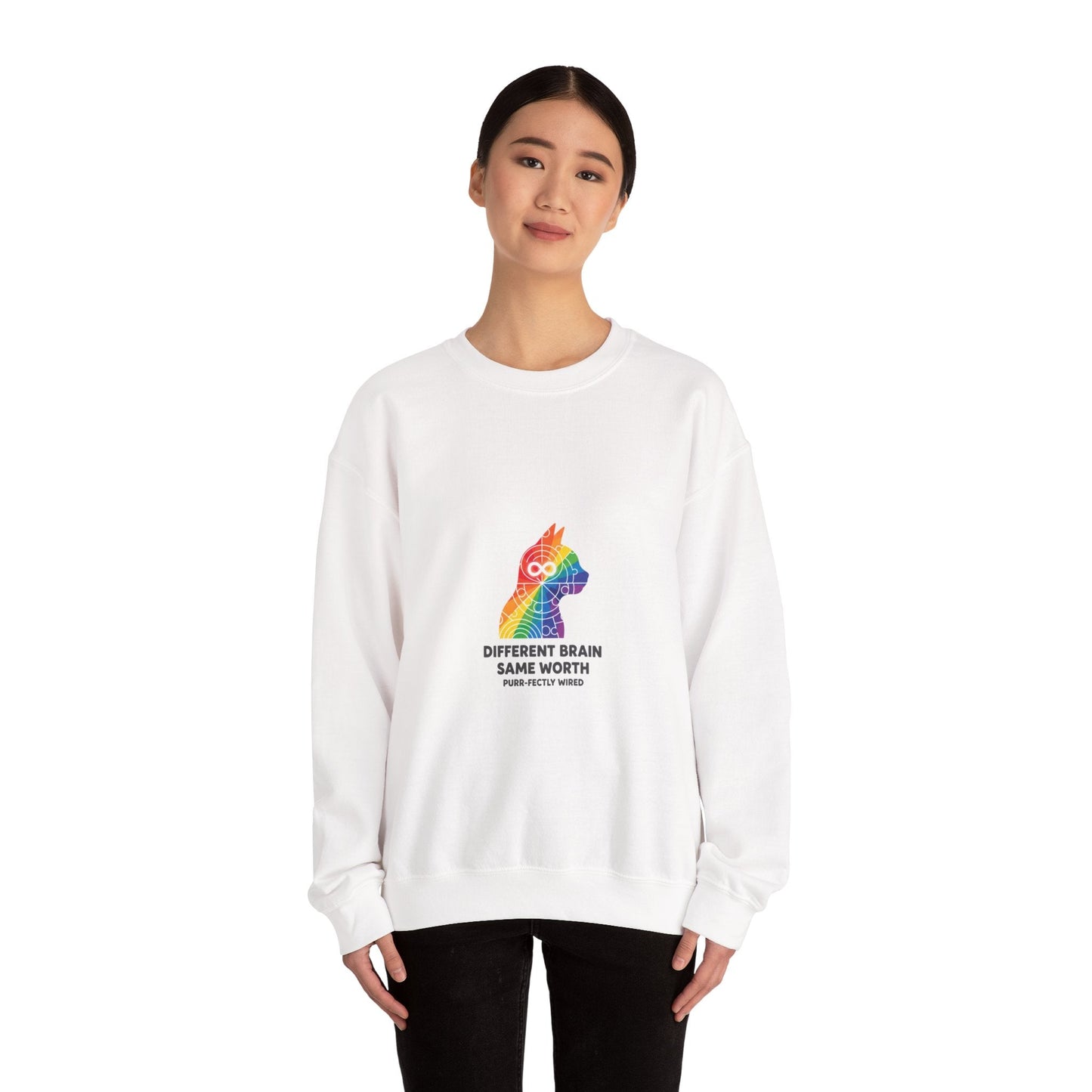 Different Brain Same Worth Crewneck Sweatshirt | neurodiversity, autistic pride - FloofChonk
