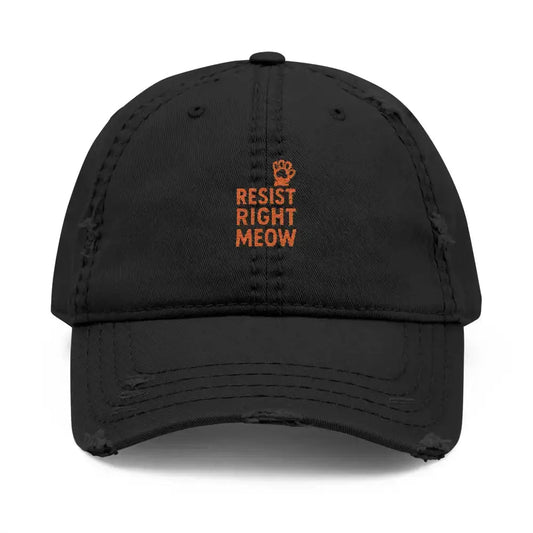 Distressed Dad Hat with 'Resist Right Meow' Embroidery - FloofChonk