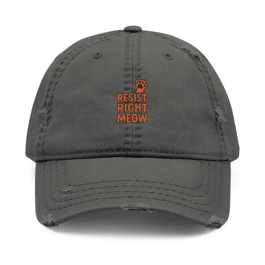 Distressed Dad Hat with 'Resist Right Meow' Embroidery - FloofChonk