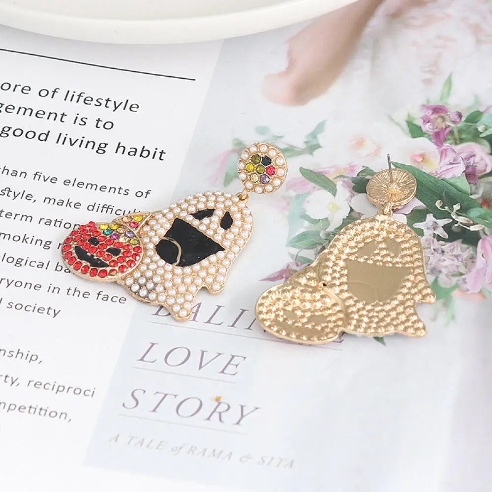 Ghost Rhinestone Alloy Earrings - FloofChonk