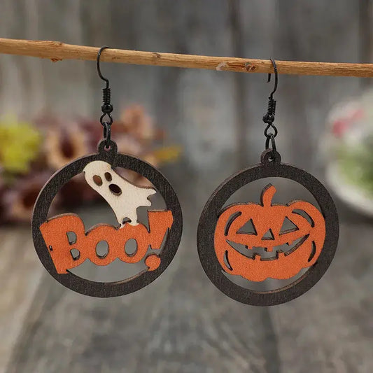 Hollow Pumpkin & Letter Wooden Earrings - FloofChonk