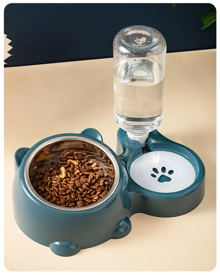Cat Food And Water Bowl Set - 16 Degree Tilted Dog Dish With Water Dispenser Removable Pet Feeder Bowl Dog Drinking