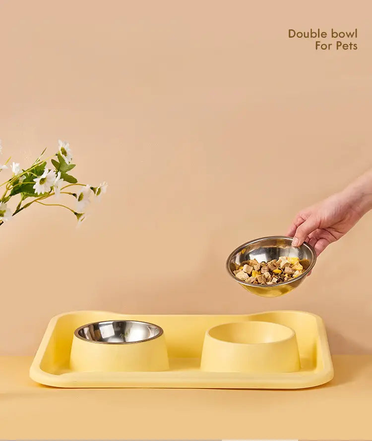 Cats Dogs And Food Utensils Neck Protection Leak Proof Stainless Steel Tilted Double Bowl Food Utensils Pet Products
