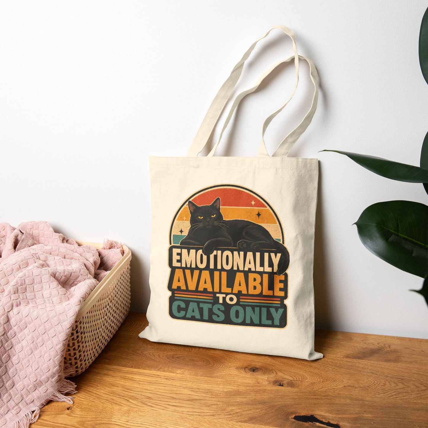 Emotionally Available to Cats Only Canvas Tote Bag — Funny Cat Lover Market Bag - FloofChonk