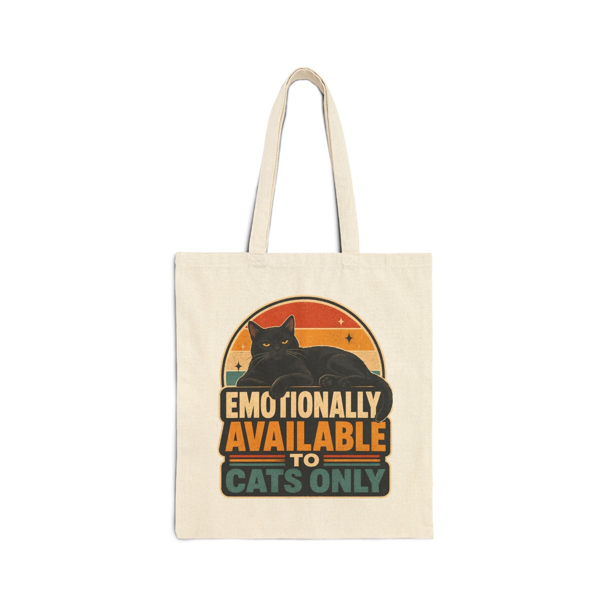 Emotionally Available to Cats Only Canvas Tote Bag — Funny Cat Lover Market Bag - FloofChonk