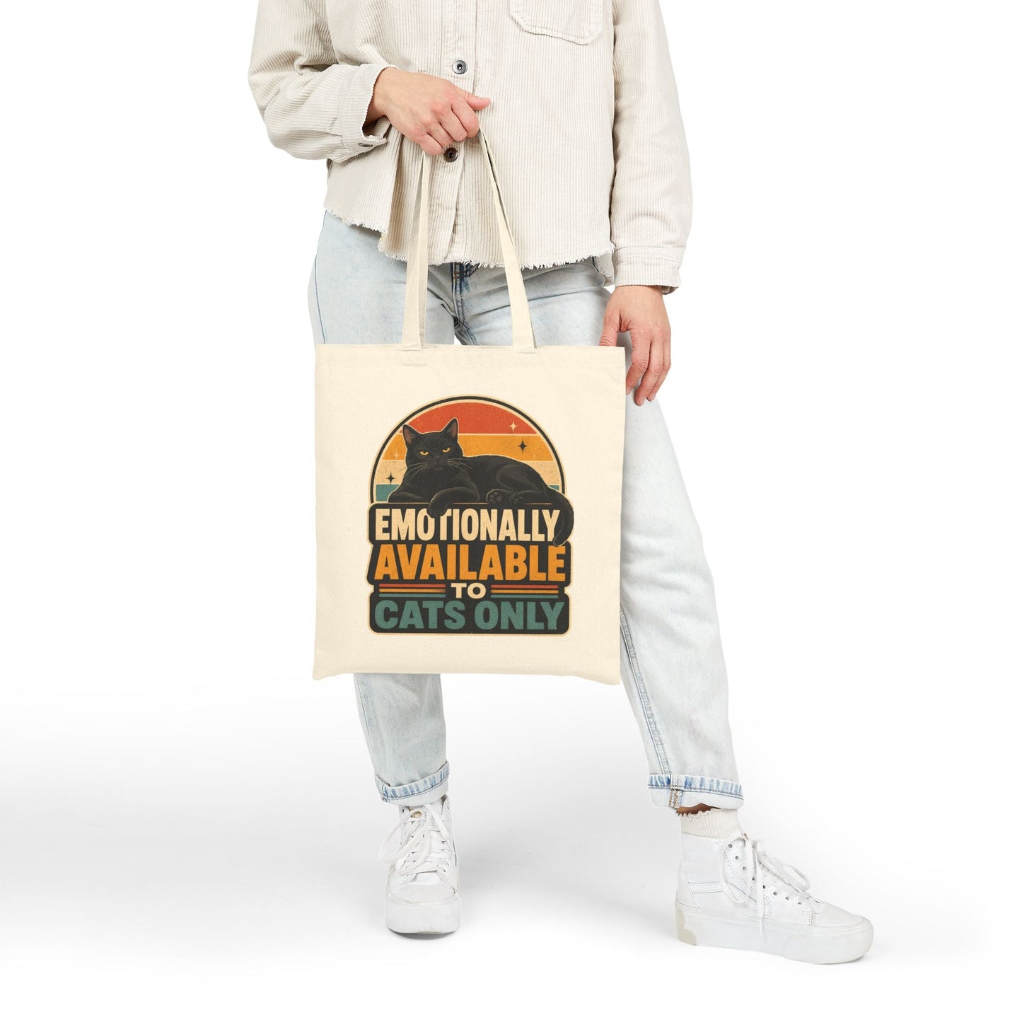Emotionally Available to Cats Only Canvas Tote Bag — Funny Cat Lover Market Bag - FloofChonk