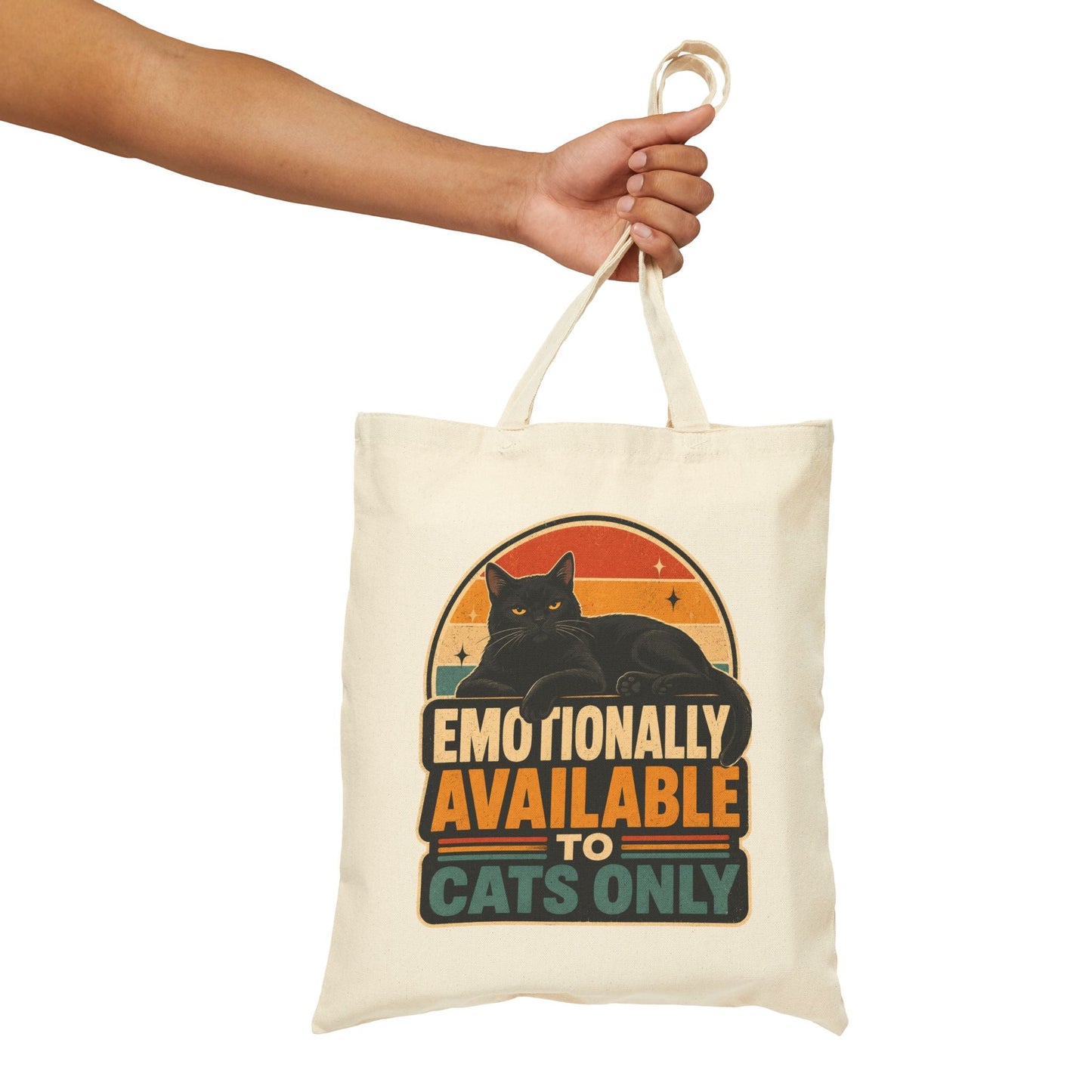 Emotionally Available to Cats Only Canvas Tote Bag — Funny Cat Lover Market Bag - FloofChonk